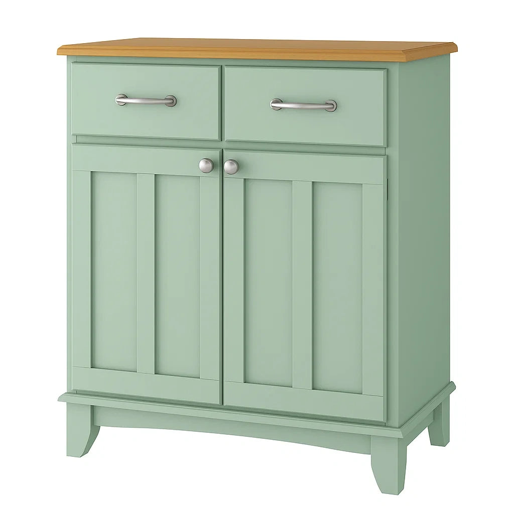 Buffet en bois MDF vert clair 2 portes 2 tiroirs 90x40x100 cm(Vert Clair/Bois Naturel)