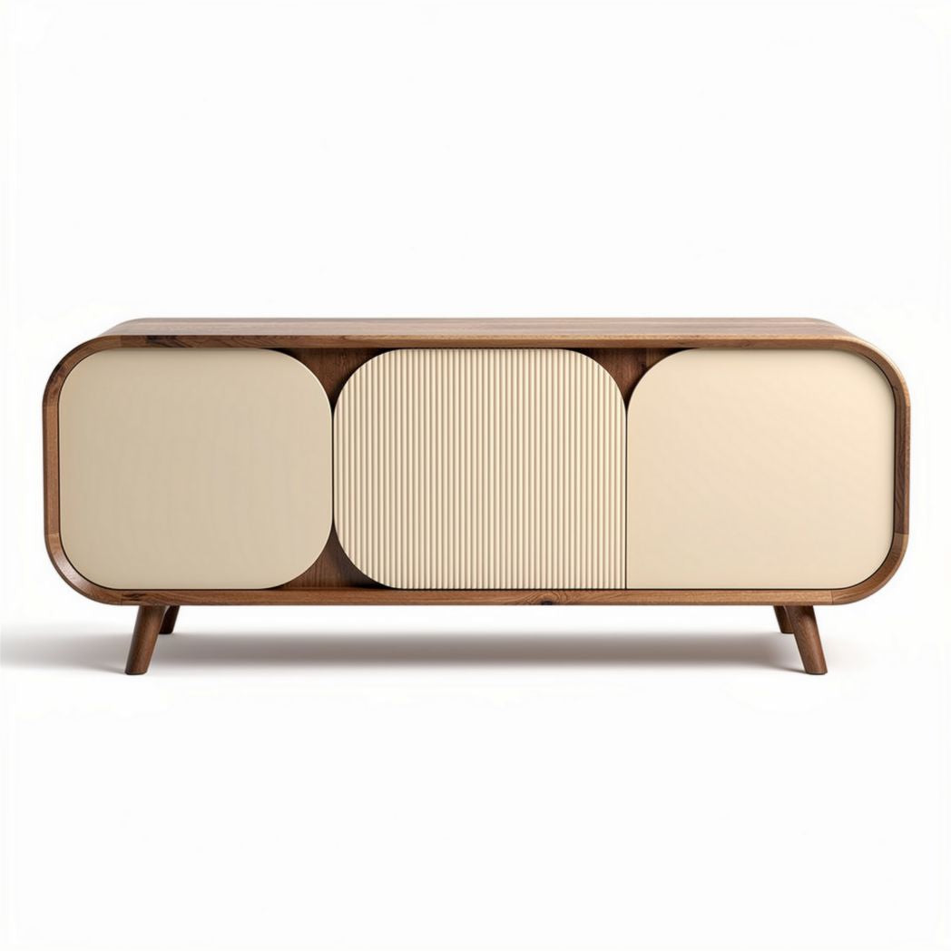 Meuble de rangement en bois avec portes en texture beige 120 x 40 x 70cm