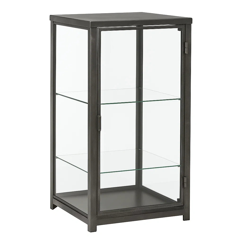 Vitrine en verre trempé et métal noir 3 étagères(Noir)