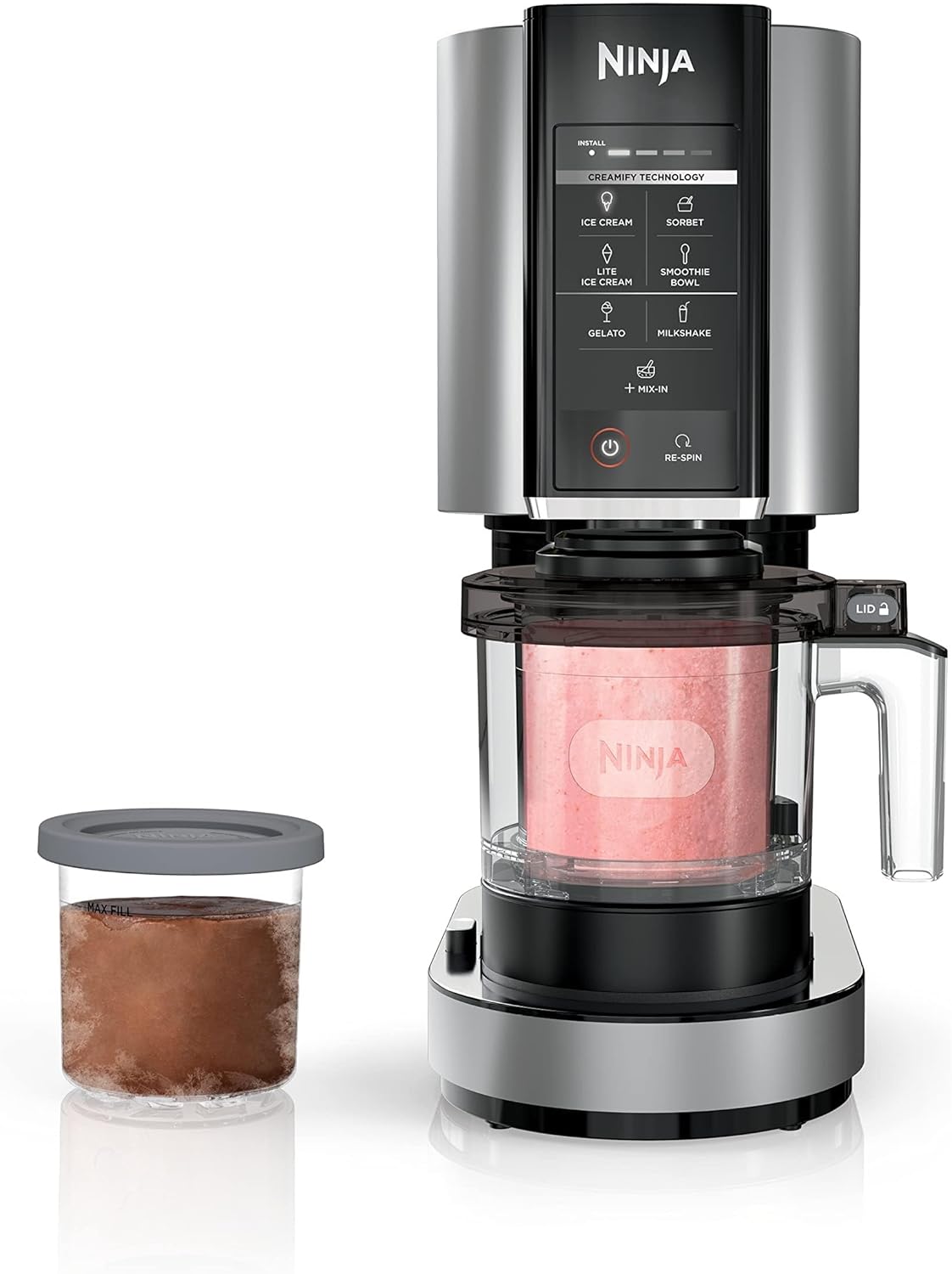 Ninja CREAMi Deluxe Ice Cream Frozen Treat Maker for Ice Cream, Sorbet, Milkshakes, Frozen Yogurt, More, 11-in-1, XL Capacity, Silver, Includes (2) Family-Sized 24 oz. Tubs, NC501(7 One-Touch Programs + 2 Pints)