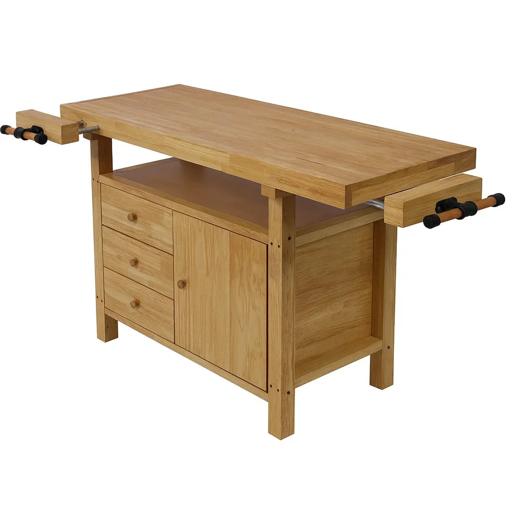 Établi en Chêne avec Tiroirs et Étaux 150x60x85 cm(Naturel)