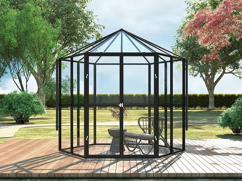 Serre orangerie hexagonale en verre(Noir/Transparent)