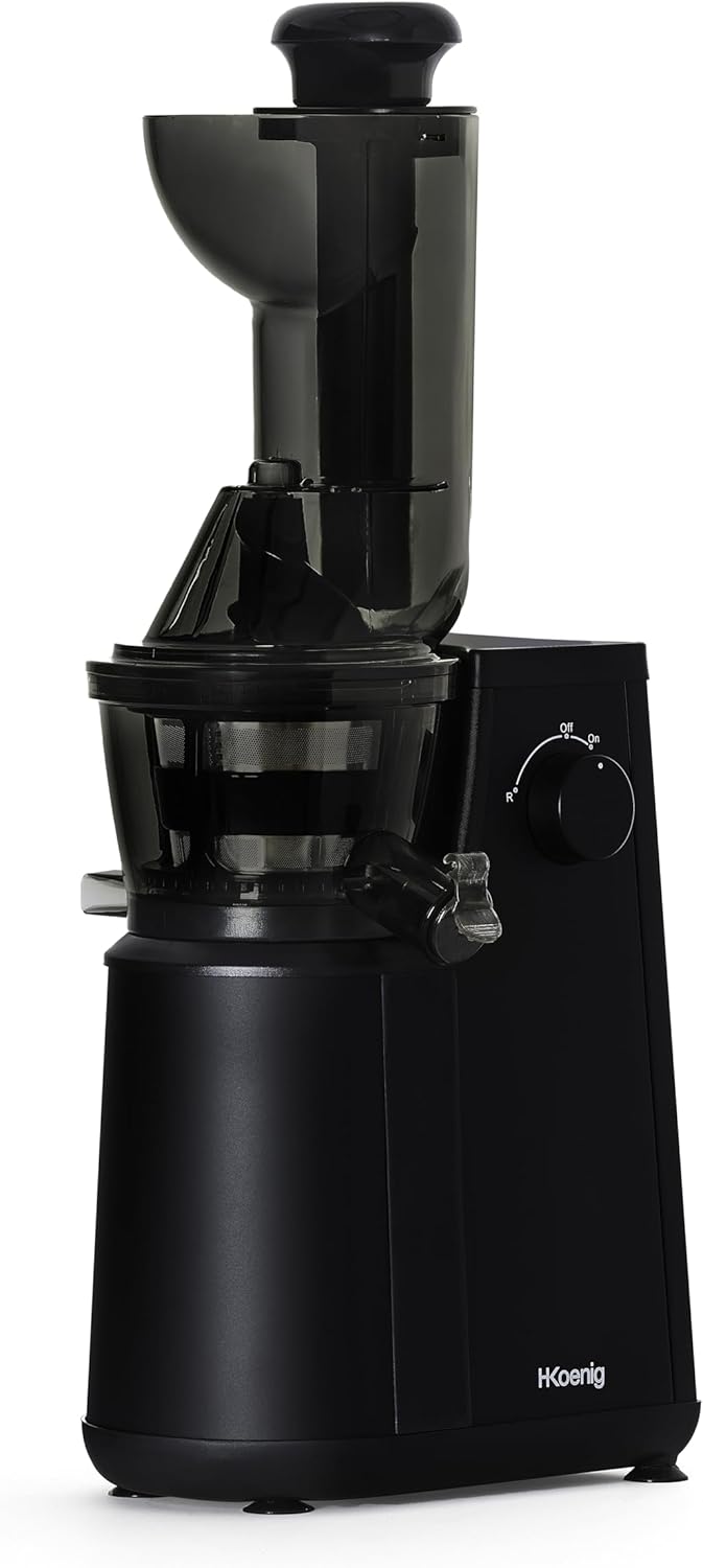 Extracteur de Jus de Fruits et Légumes vertical GSX24 H.Koenig Centrifugeuse Vitamin + sans BPA - 82 mm Large Bouche - 3 tamis pour jus fin ou épais et sorbet - Pression douce - 50 tours 400 W(GSX24)