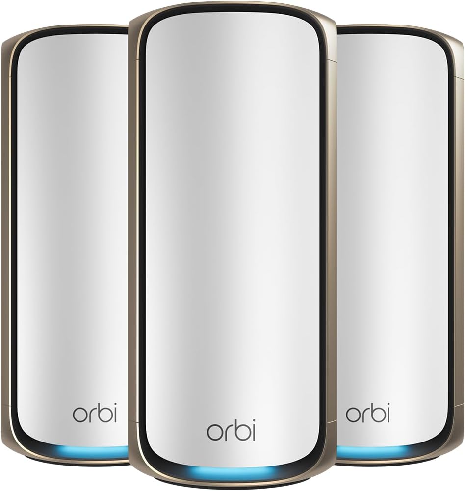 NETGEAR Orbi Système WiFi 7 Mesh Quad-Band (RBE973S) | Routeur WiFi 7 2 Satellites | Couverture jusqu'à 900 m² et 200 appareils | BE27000 jusqu'à 27 Gbit/s(Blanc)