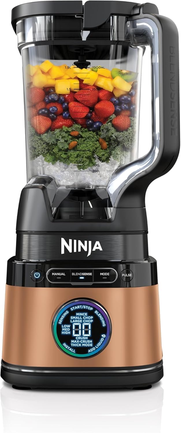 Ninja Detect Power Blender Processor Pro 3-en-1, mixeur 1200W, bol à mélanger, lame malaxeur, gobelet individuel, récipient, pétrir, mixer, hacher et mélanger, noir, TB401EU(2-en-1 Cuivre/Noir Cuivre)