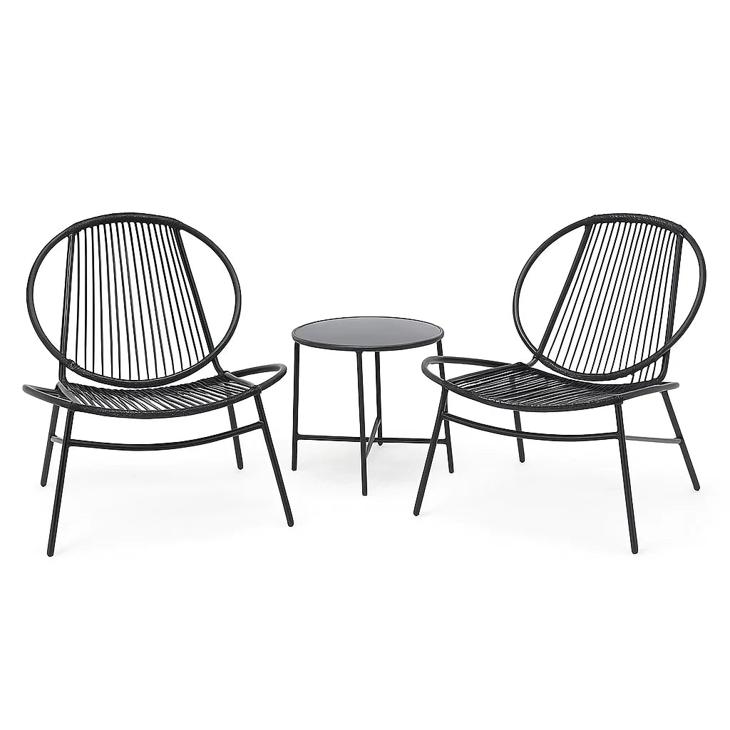 Ensemble de mobilier de jardin avec 2 fauteuils et table en métal noir(Noir)