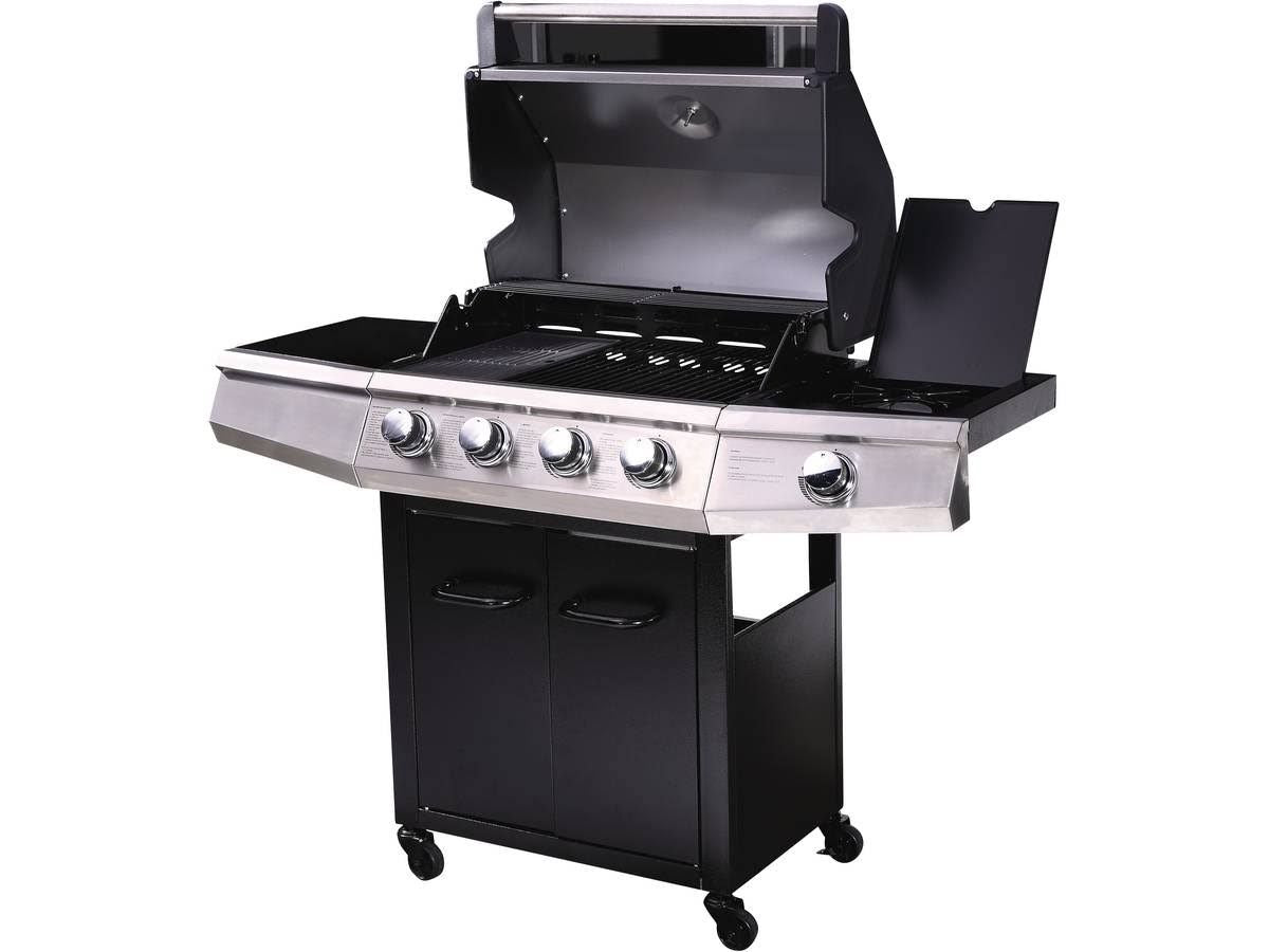 Habitat et Jardin - Gasgrill Bingo 5 - 5 Brenner davon 1 Seitenbrenner - 15.2kW + Schutzhülle - Schwarz(Noir/Argent)
