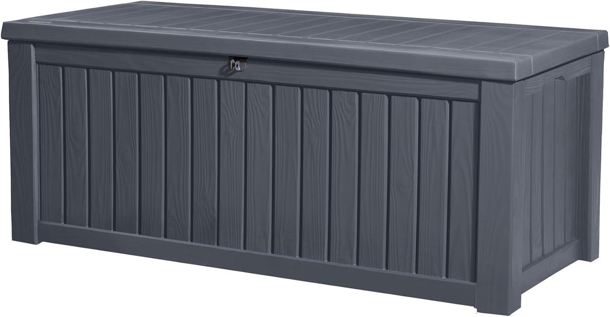KETER Coffre de rangement extérieur ROCKWOOD - 570 litres(Anthracite/imitation bois)