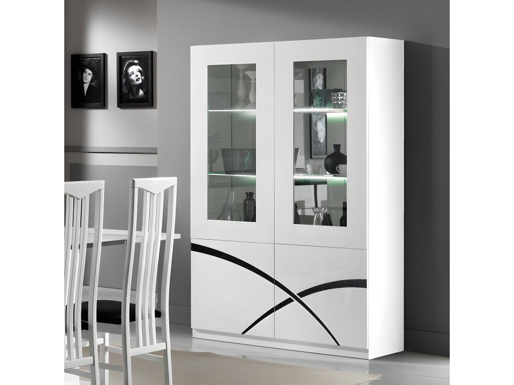 Vaisselier 4 portes Blanc laqué à LEDS - Decoessentielle - L 118 x l 46 x H 181 cm(Noir)
