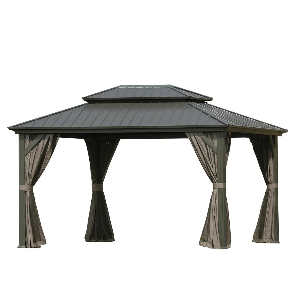 Pavillon en aluminium avec toit en acier gris(Gris)
