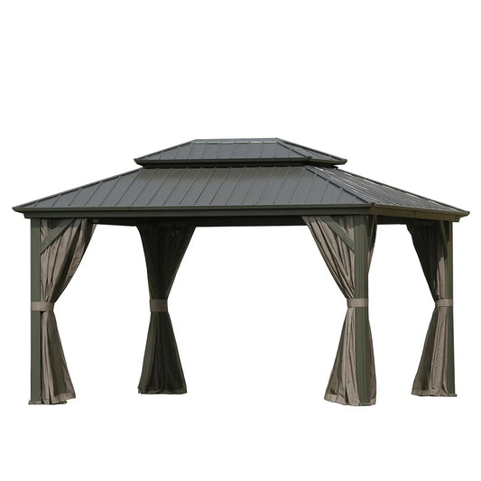 Pavillon en aluminium avec toit en acier gris(Gris)