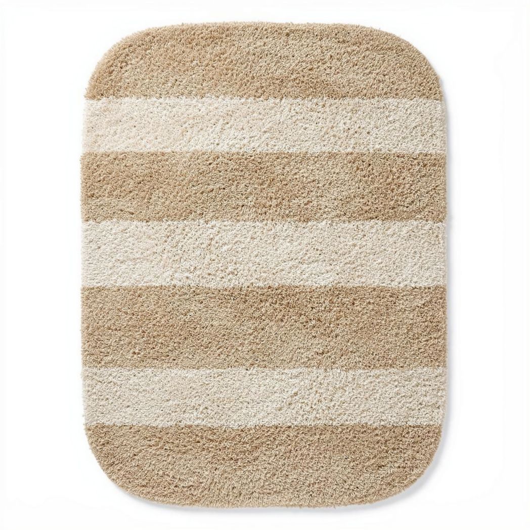 Tapis de bain rectangulaire beige et crème 50 x 70 x 2 cm en polyester