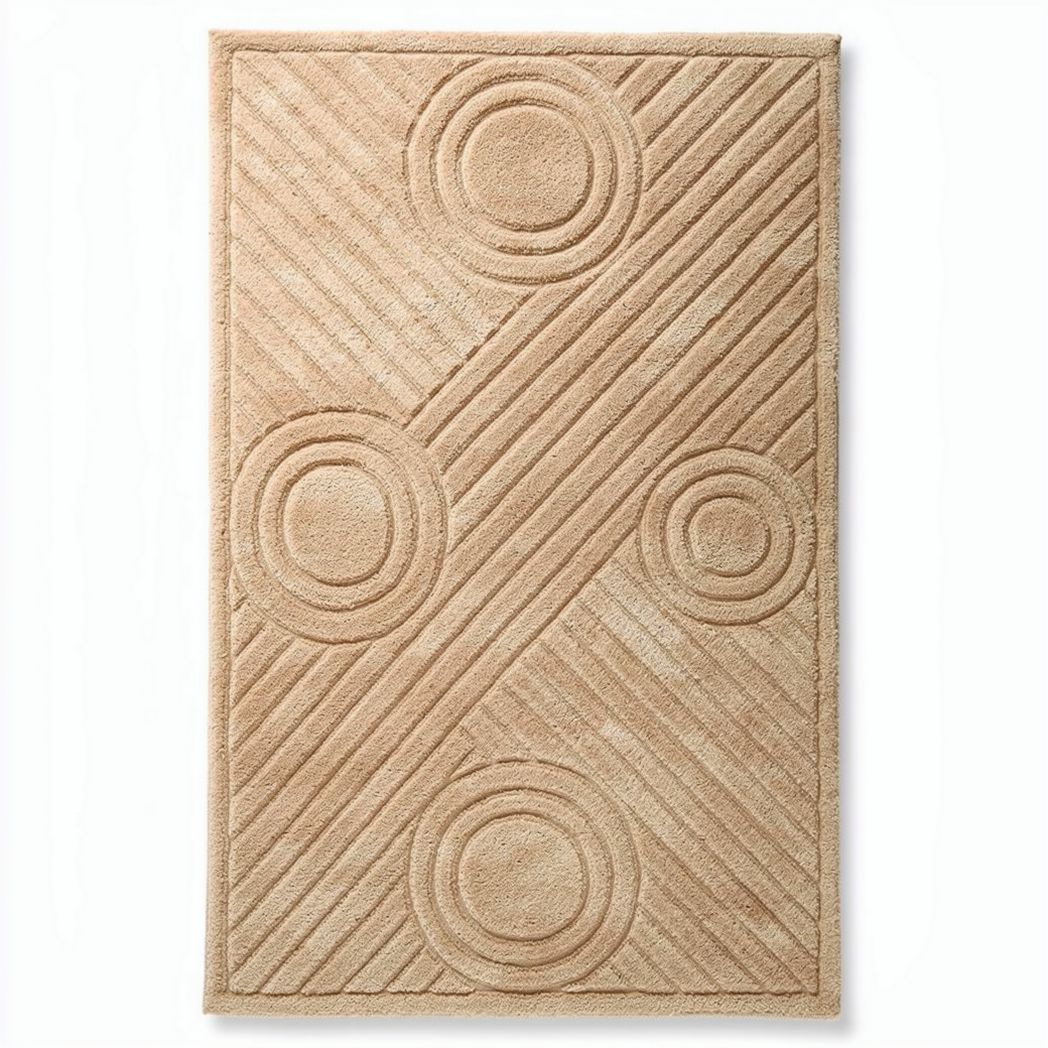 Tapis de bain beige en polyester 70 x 50 x 2cm avec motifs géométriques