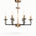 Suspension en métal noir et doré avec quatre bras et abat-jours en verre transparent 45 x 45 x 30cm