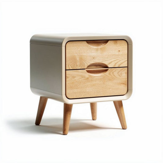 Table de chevet en bois et MDF avec 2 tiroirs couleur beige et chêne 45 x 35 x 40cm