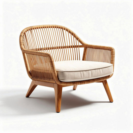 Fauteuil en rotin naturel avec coussin beige dimensions 85 x 75 x 75cm
