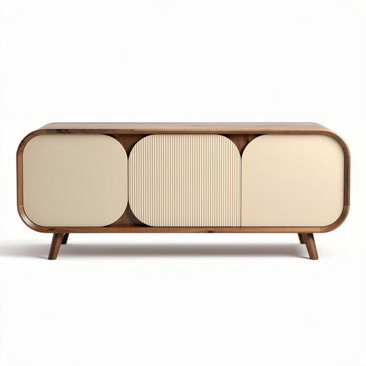 Meuble de rangement en bois avec portes en texture beige 120 x 40 x 70cm