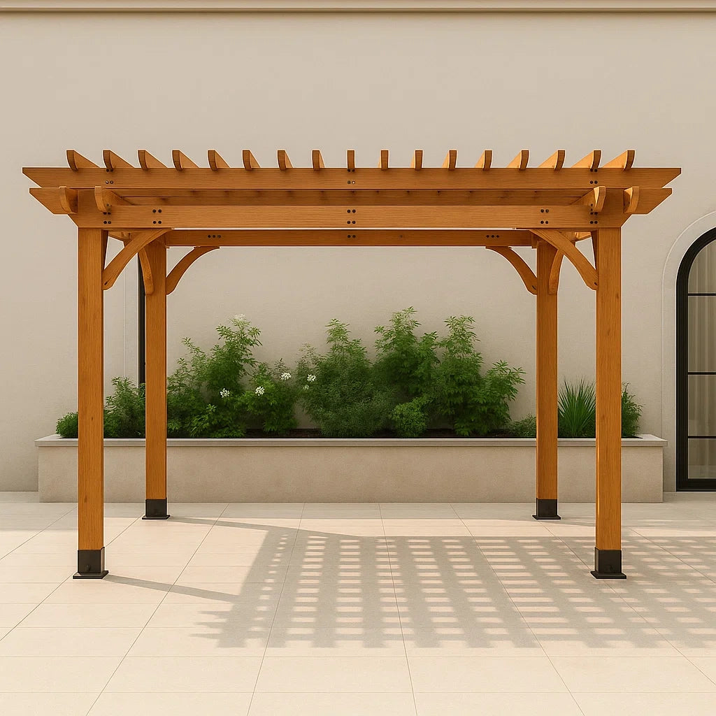 Pergola d'extérieur 366 x 305 x 241 cm brun bois de cèdre(Brun)