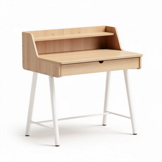 Bureau en bois de pin avec étagère et tiroir dimensions 80 x 40 x 75cm blanc