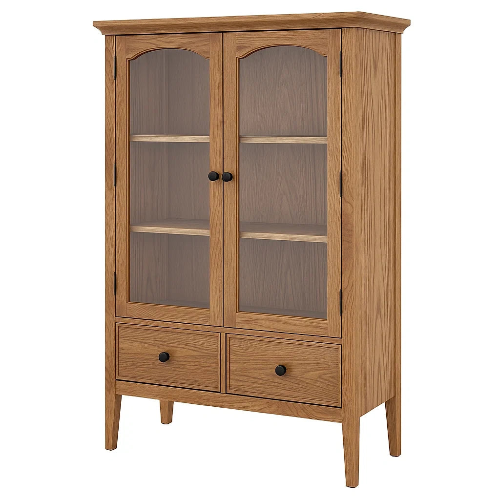 Vitrine en chêne avec portes en verre et tiroirs(Chêne Naturel)