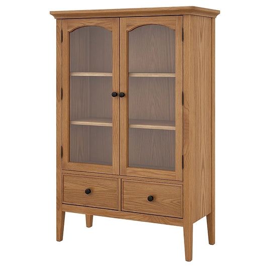 Vitrine en chêne avec portes en verre et tiroirs(Chêne Naturel)