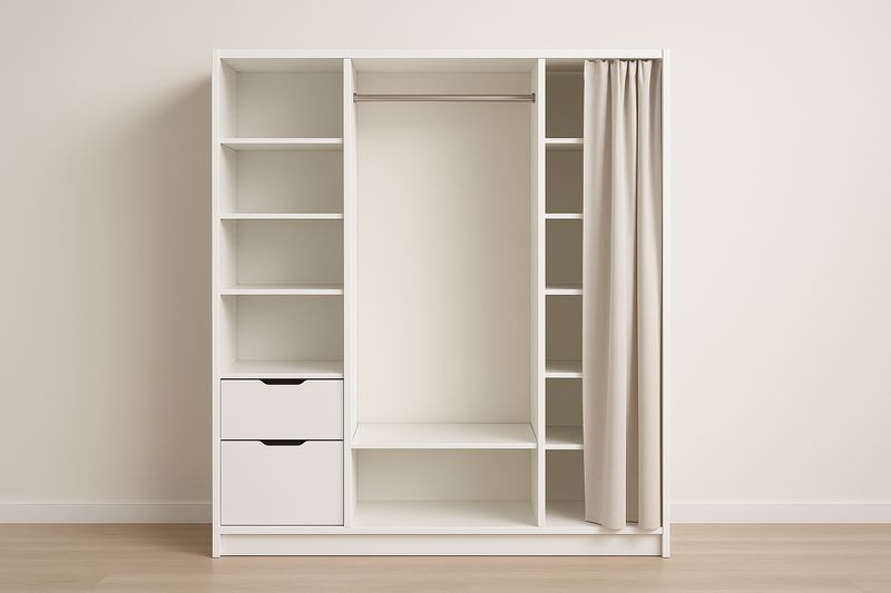 Armoire en panneaux de particules avec rideau intégré, blanc(Blanc/Crème)