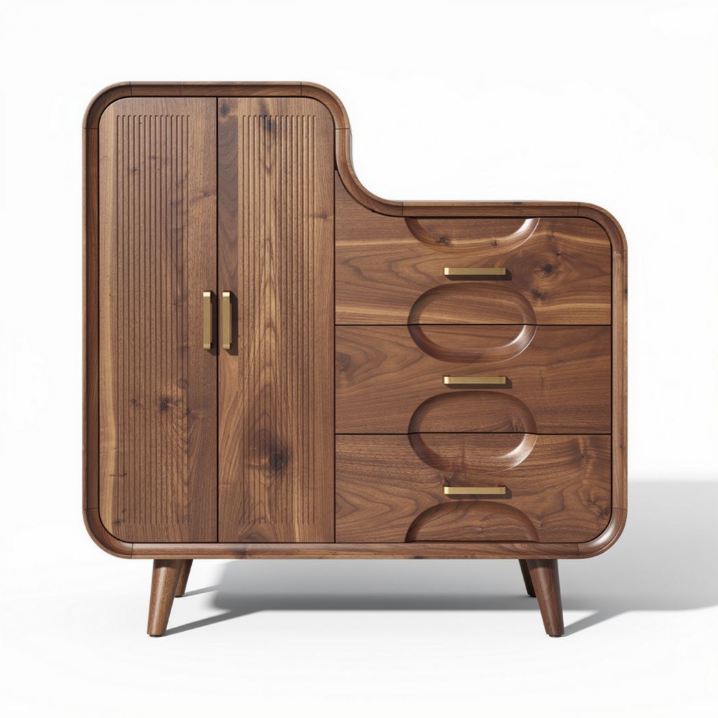 Meuble de rangement en bois de noyer avec portes et tiroirs 80 x 40 x 90cm