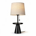Lampe de table en métal noir avec abat-jour en lin naturel et étagère intégrée 30 x 20 x 50cm