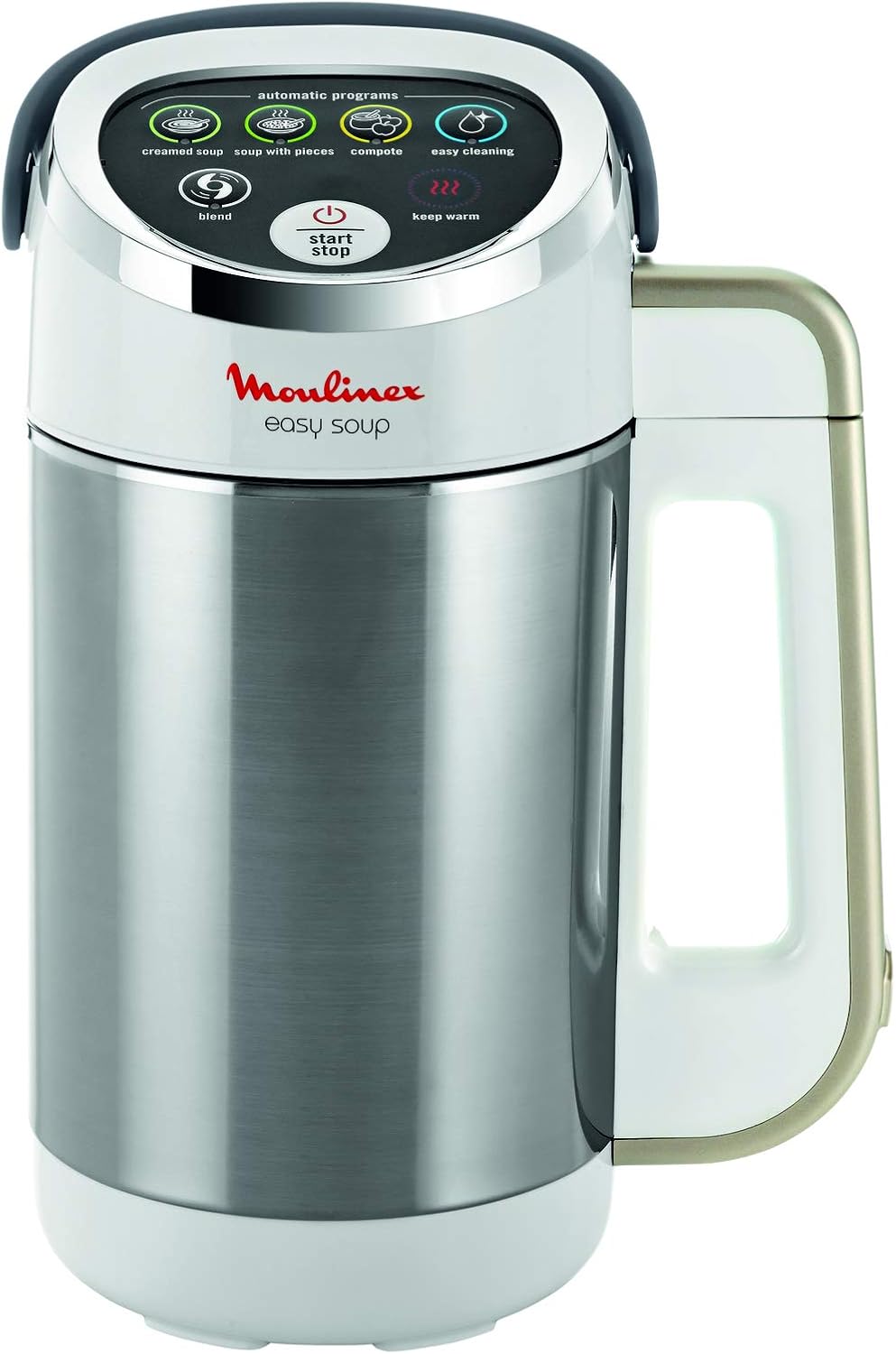 Moulinex Blender chauffant, Mixeur soupe, Puissance 1000 W, Capacité 1,2 L, 5 programmes automatiques, Double paroi, Maintien au chaud 40 min, Livret recettes, Easy Soup, Inox LM841B10(Inox)