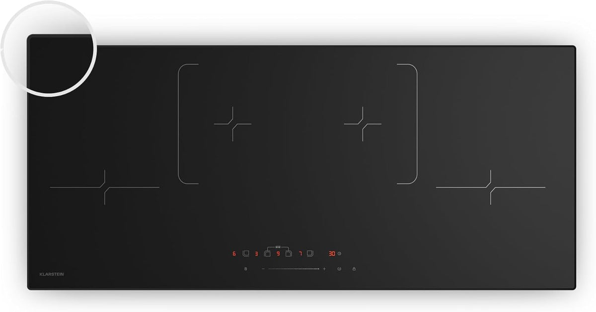 Klarstein Velaire Plaque Induction 90cm - 4 Zones, 7000W Boost, Curseur Tactile, Minuterie, Sécurité Enfants, Verre Céramique, Plaque Cuisson Induction Encastrable, Noir(Noir)