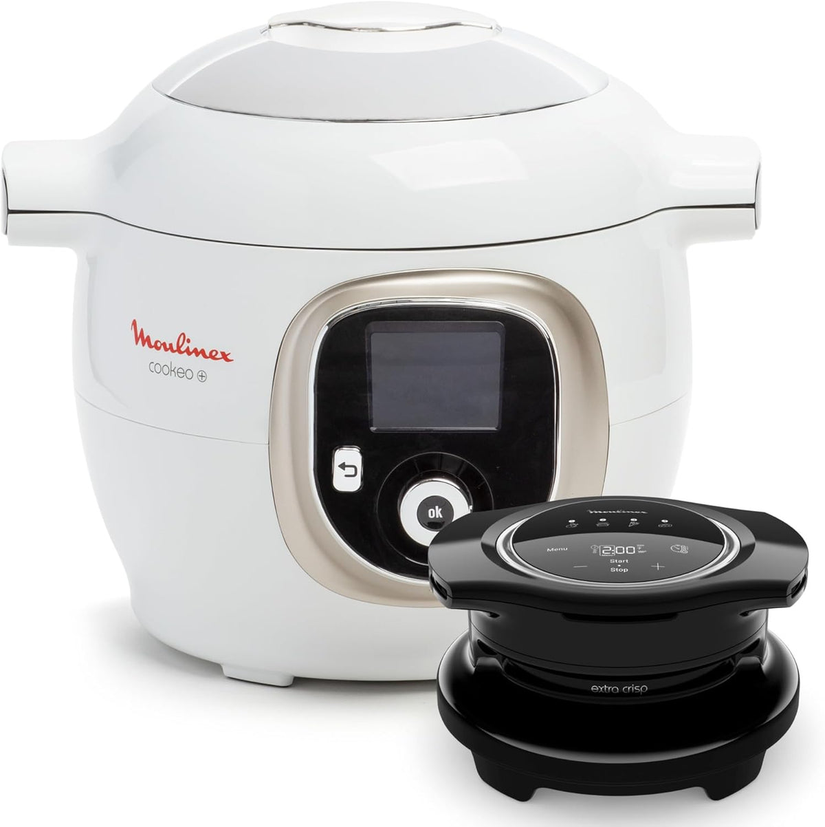 Moulinex, Cookeo Multicuiseur intelligent 6L, 150 recettes intégrées, Cuisson sans surveillance, Ecran intuitif, Guide de cuisson, Application MyMoulinex, 1600W, Blanc, 15 ans réparabilité(150 recettes et air fryer (nouvelle version)/6 L)