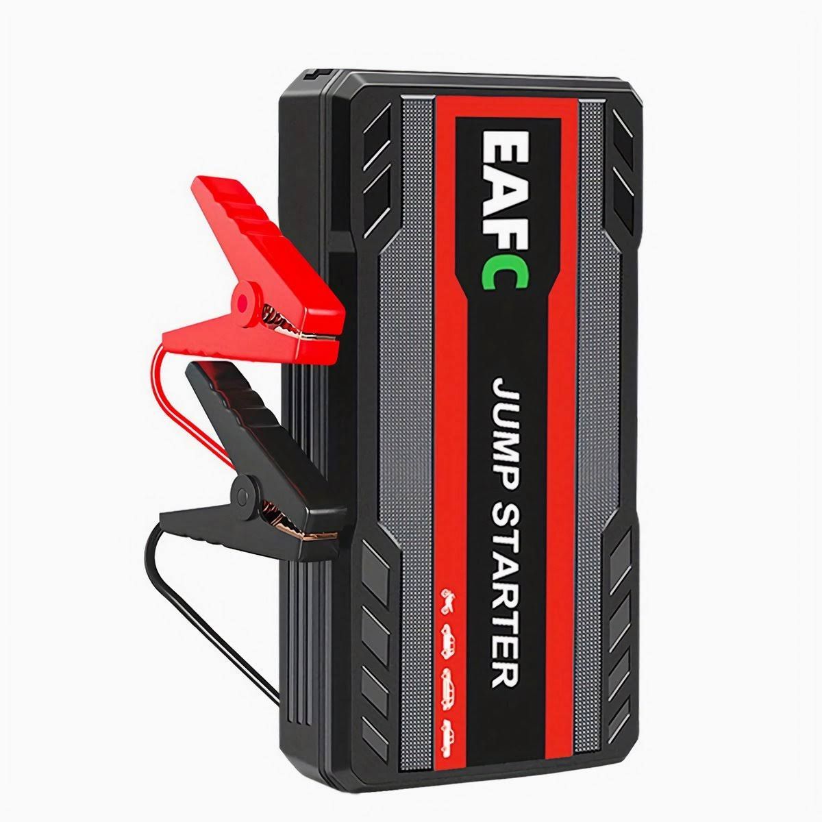 Démarreur de voiture EAFC 12 V - 600 A - Démarreur 2 en 1 avec batterie externe, Lampe torche LED et éclairage d'urgence SOS - câbles de démarrage ...(Noir/Rouge)