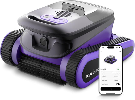 Niya Sonar 50 Robot Aspirateur de Piscine sans Fil par Les Créateurs de Dolphin, Idéal pour Piscines jusqu'à 12 mètres, Nettoyage de la Ligne d'eau