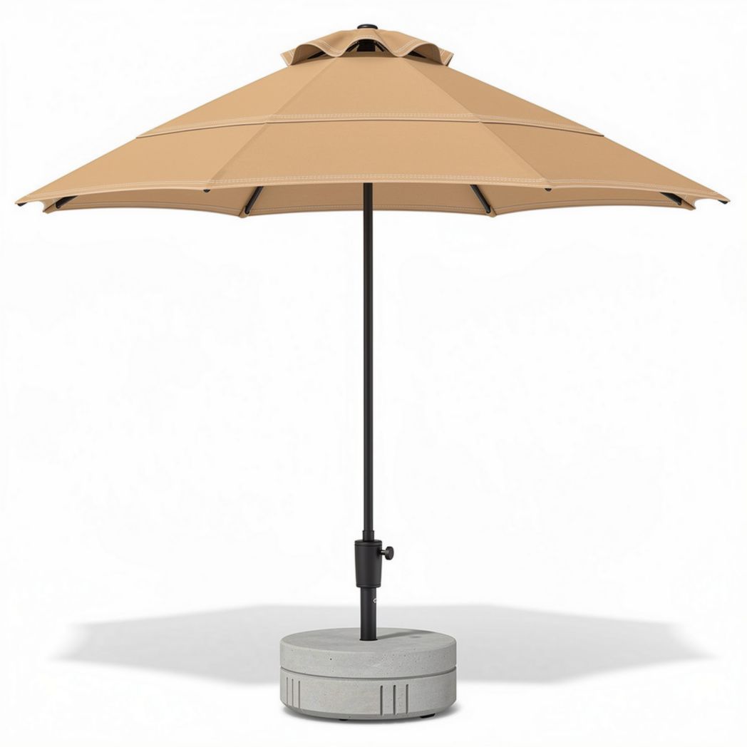 Parasol en toile beige avec base en béton 250 x 250 x 250cm pour jardin
