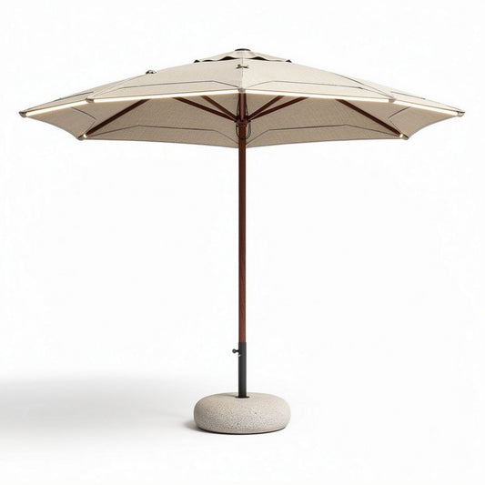 Parasol de jardin en toile beige avec structure en bois de 250 x 250 x 250 cm