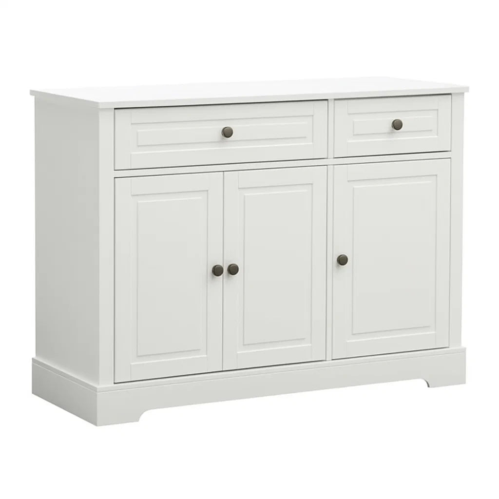 Buffet en bois blanc avec 3 portes et 2 tiroirs(Blanc)