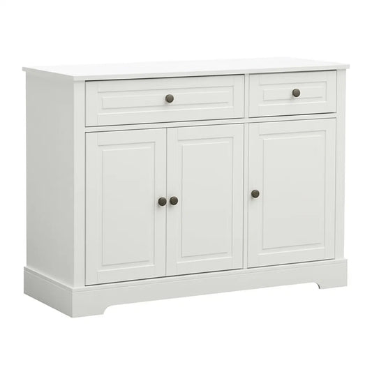 Buffet en bois blanc avec 3 portes et 2 tiroirs(Blanc)