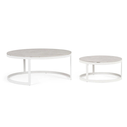 Tables basses Talunas avec structure en aluminium pour extérieur et jardin, set de 2 pièces