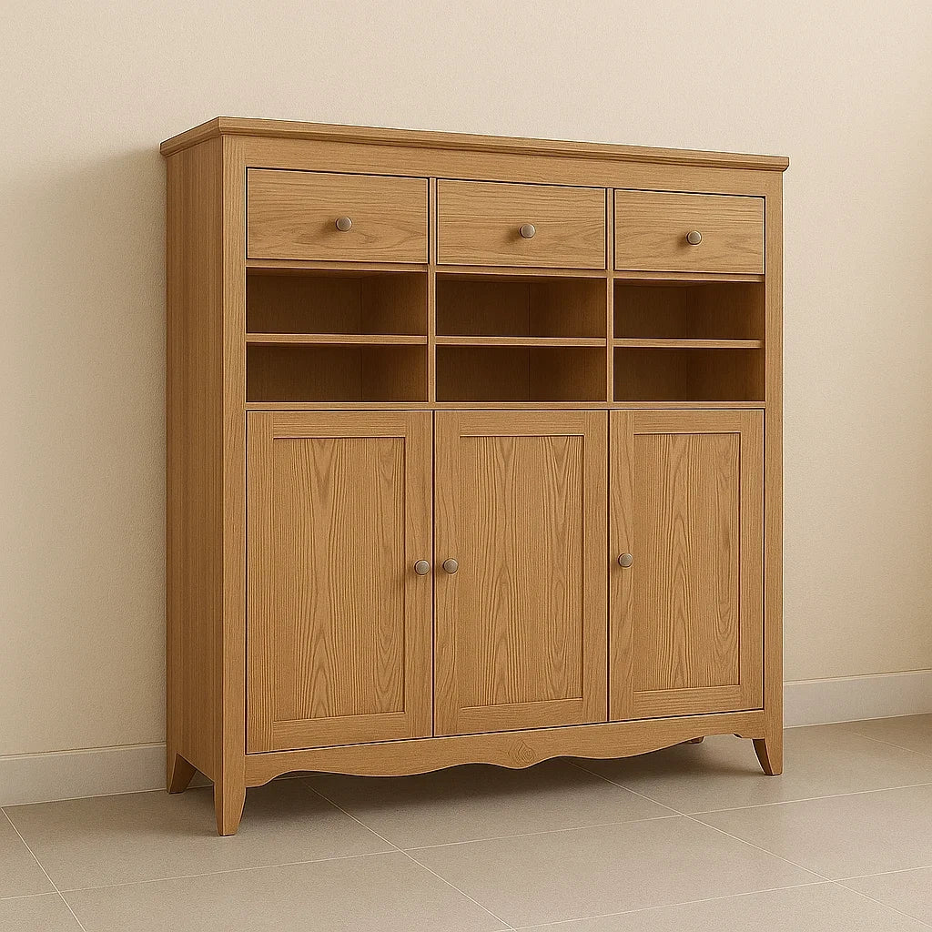Vaisselier en bois chêne clair avec 3 tiroirs et 3 portes 120x40x140 cm(Chêne clair)