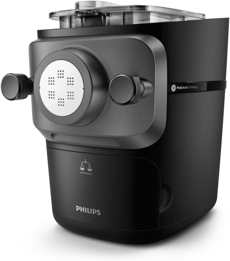 Philips Machine à Pâtes Série 7000 - Technologie ProExtrude, Pesée Automatique, 8 Disques de Forme, Pâte Parfaite, Nettoyage Facile, Jusqu'à 8 Portions, Noir (HR2665/93)(Noir)