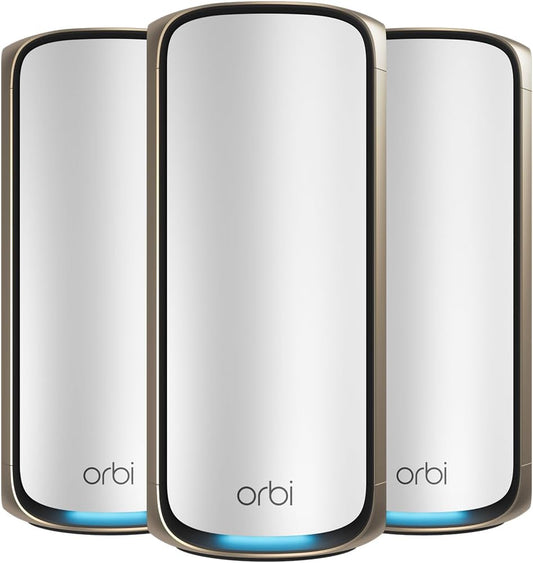 NETGEAR Orbi Système WiFi 7 Mesh Quad-Band (RBE973S) | Routeur WiFi 7  2 Satellites | Couverture jusqu'à 900 m² et 200 appareils | BE27000 jusqu'à 27 Gbit/s(Blanc)