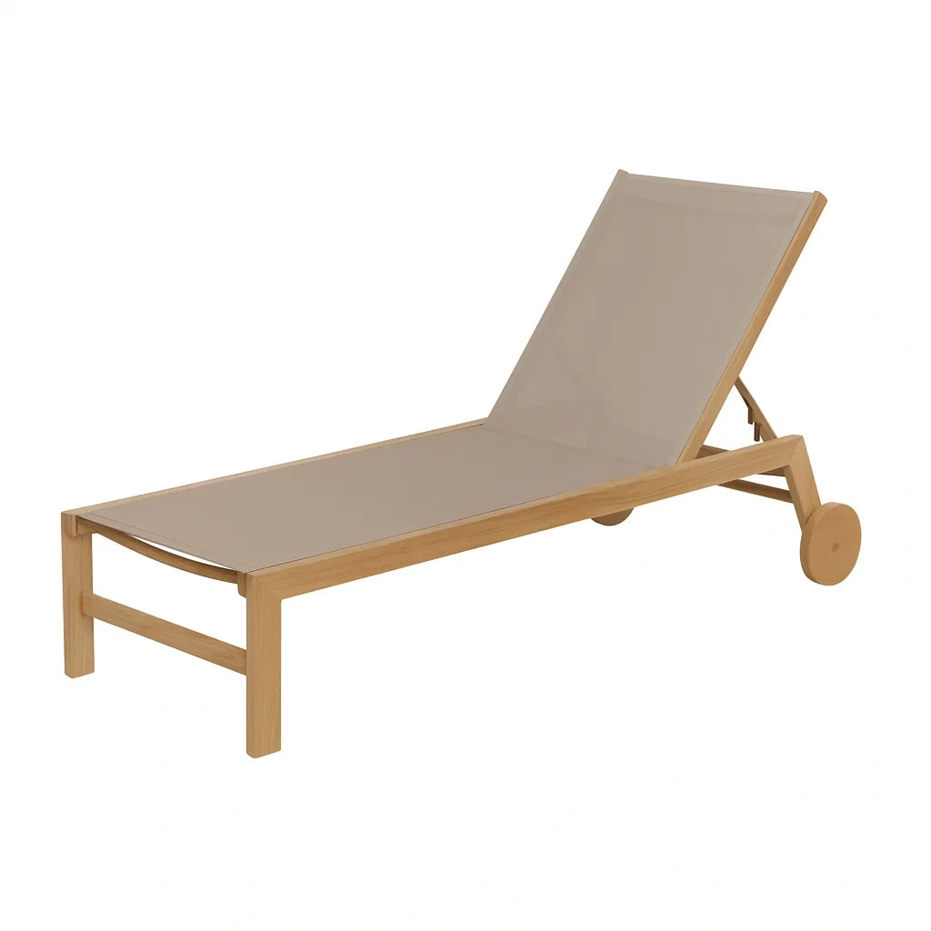 Chaise longue de jardin réglable en bois et textile taupe(Taupe)