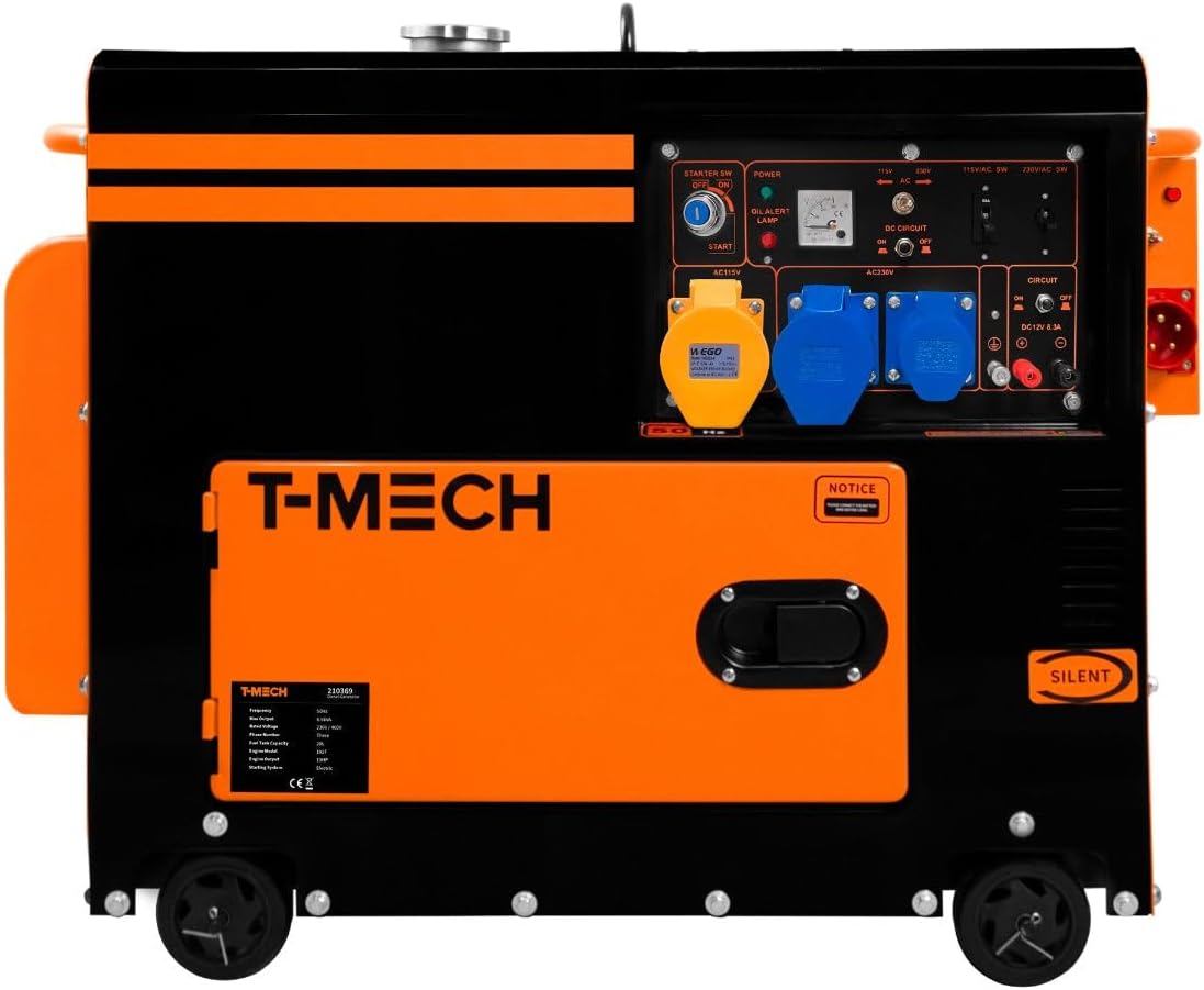 Générateur diesel silencieux monophasé 6 kVA 230 V avec ATS intégré(Noir/Orange)