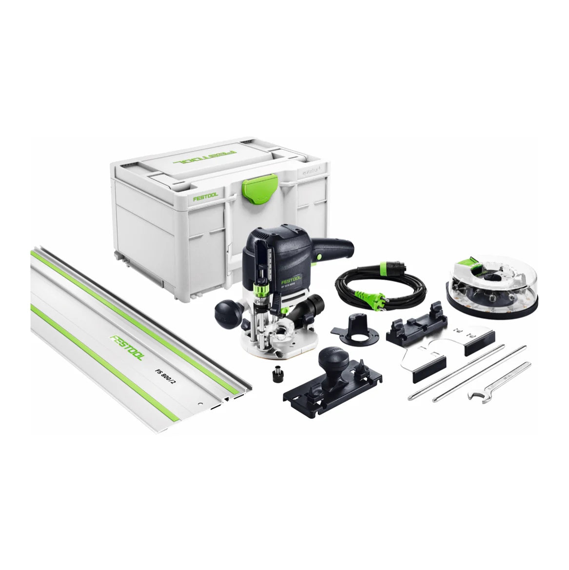 Festool OF 1010 REBQ-Set+Box Défonceuse 1010W Course 55 mm + Coffret Systainer + Set de 10 fraises + Rail de guidage (577186)(défaut)