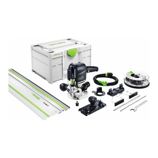 Festool OF 1010 REBQ-Set+Box Défonceuse 1010W Course 55 mm + Coffret Systainer + Set de 10 fraises + Rail de guidage (577186)(défaut)