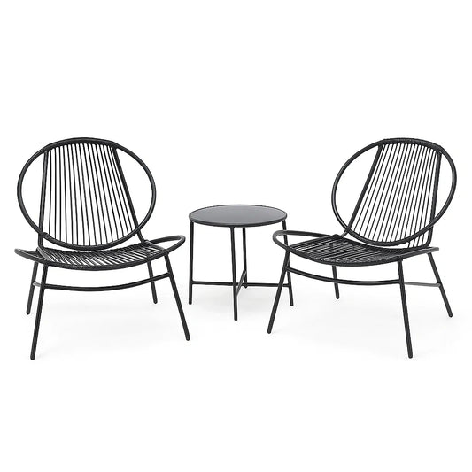 Ensemble de mobilier de jardin avec 2 fauteuils et table en métal noir(Noir)